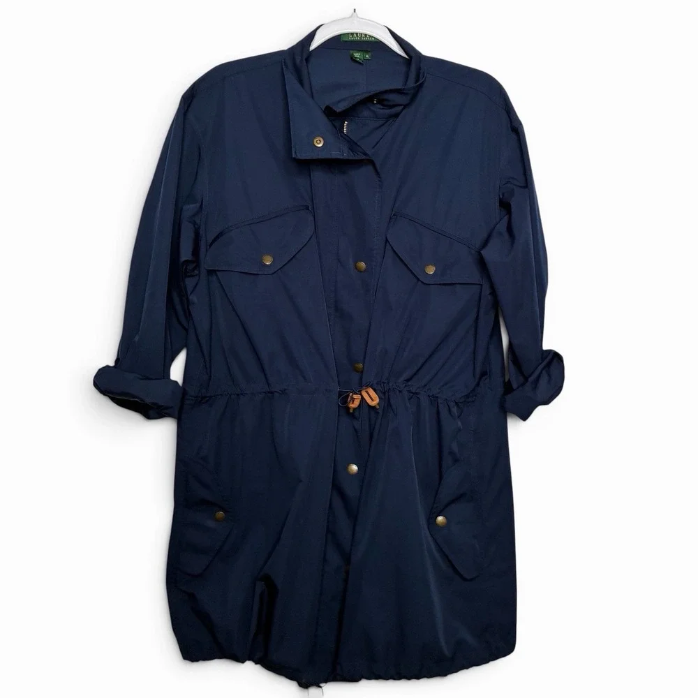 Ralph Lauren Jacket Women XL Blue LRL Zip Snap Trench Peacoat Windbreaker 0454 - Picture 1 of 16